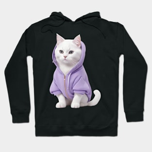 White British Short hair Cat wearing purple t-shirt Hoodie